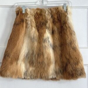 Vtg Genuine Fur Mini Skirt Brown Tan Patchwork Pelt A-Line Luxury Statement
